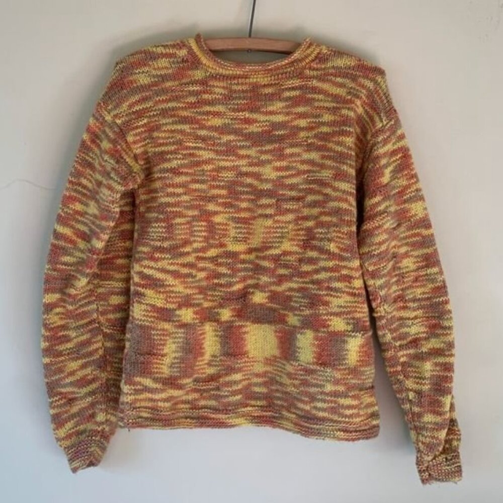 Vintage maximalist hand knit sweater textured and patterned - yellow orange